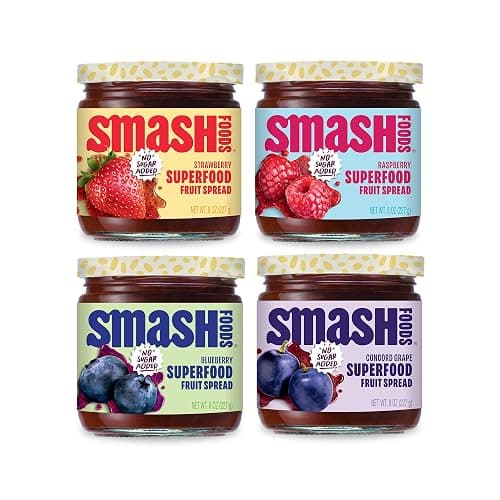 Smash Foods Jam | Classics Variety 4-Pack | Low-Calorie, No Sugar Added Keto Jam with Upcycled Fruit & Chia Seeds | Vegan, Paleo Superfood Spread - Image 1