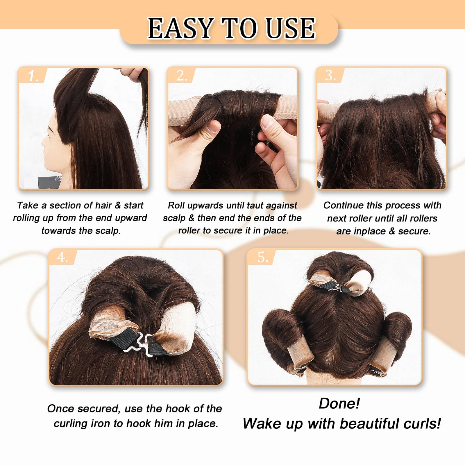 TULOBI 4Pcs Heatless Hair Curler, Overnight Heatless Curls Blowout Rods for All Hair Types, Flexi Rods with Hook, Hair Curlers to Sleep in No Heat Curling Headband for Women Girls Long - Brown thumbnail 6