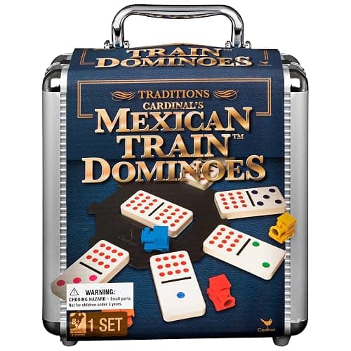Spin Master Games Mexican Train Dominoes Set in Metal Case Classic Game - Image 1