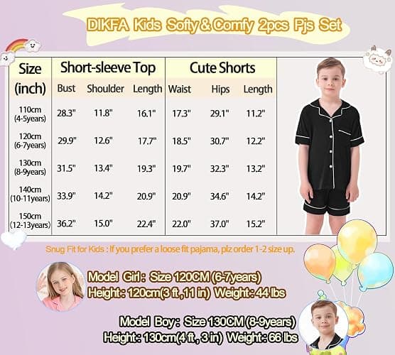 DIKFA Kids Pajamas Set 2 PCS Girls Boys Soft Sleepwear Short-Sleeve Nightwear Cute Shorts Pjs Loungewear thumbnail 6