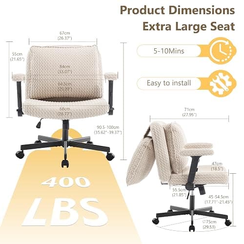 Fizzin Criss Cross Chair,Cross Legged Office Chair with Arms,Wide Office Desk Chair with Flipable Back Cushion Swivel Chair,Criss Cross Office Chair Vanity Chairs for Home Office Bedroom(Beige) thumbnail 2