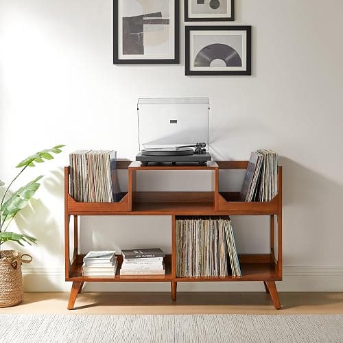 Crosley Furniture Asheville Mid-Century Modern Media Console Record Player Stand, Storage for Vinyl Records, Large, Walnut thumbnail 8