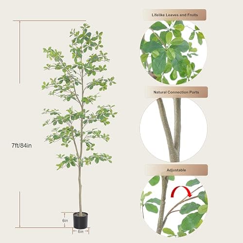 Bellacat Faux Black Olive Tree 7ft, Tall Faux Trees Indoor with Natural Trunk and Realistic Leaves. 7 Feet(84in) Artificial Tree for Home Office Décor. thumbnail 3