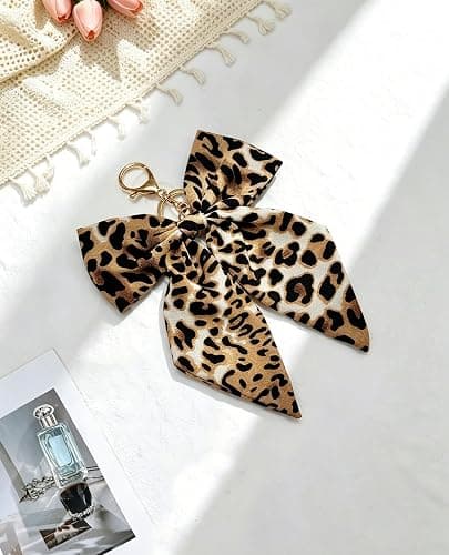Pithayla Leopard Bow Bag Charms Keychain, Purse Charm Accessories for Women | Leopard Print Bow Key Chain, Cute Bag Purse Charm Keychains for Girl Handbags Backpacks thumbnail 3