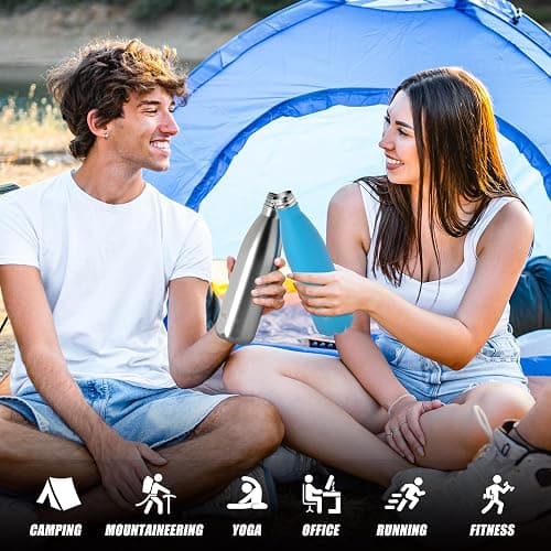 WATERSY Gourde Isotherme en Acier Inoxydable à Double paroi en Métal pour Garder au Froid Pendant 24 Heures et au Chaud Pendant 12 Heures - Bouteille de Sport en métal sans BPA - 500 ml thumbnail 5