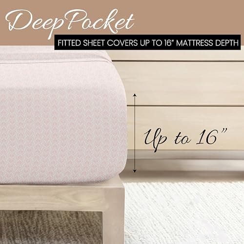 Linen Market Double-Brushed Patterned Microfiber Full Sheet Set 4 Piece – Oeko-TEX Certified Ultra Soft & Wrinkle-Free - 16" Deep Pocket Sheets - Easy Care Full Size - Classic in Pink - Classic in Pink - Full thumbnail 5