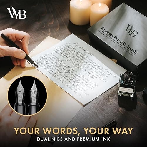 Wordsworth & Black Fountain Pen Set, 18K Gilded Medium and Extra Fine Nib, 25ML Black Ink Bottle, 6 Ink Cartridges,Refill Converter,Gift Box,Smooth Writing Pens [All Black],Gift Set for Men and Women thumbnail 3