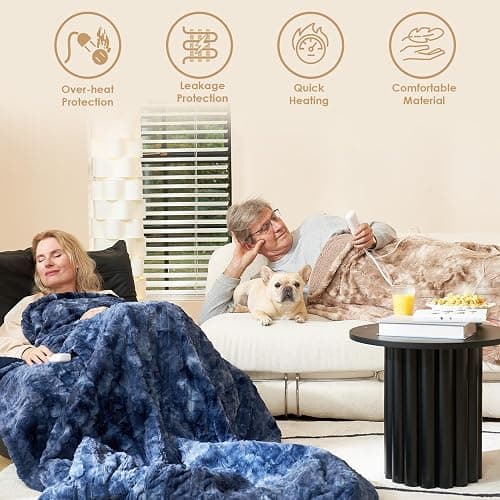 EHEYCIGA Electric Heated Blanket Throw Faux Fur, 10 Hours Auto Shut Off 9 Heating Levels Heating Blanket Throw, Soft Warm Heated Blanket Fast Heating Camel, Faux Fur & Sherpa thumbnail 3