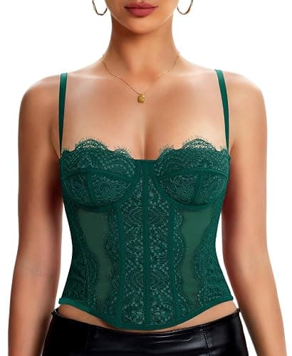 Werkiss Lace Corset Tops for Women Sexy Bustier Top | Adjustable Straps, 3-rows Back Hooks, Soft, Slim Fit, Going Out Top for Party/Concerts/Date Night/Halloween - Image 1