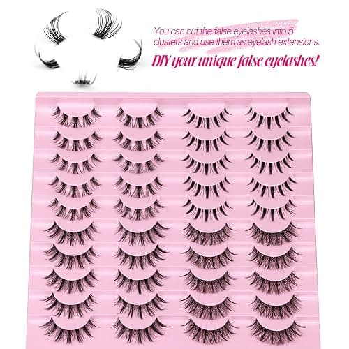 Manga Lashes Natural Look Anime False Eyelashes 20 Pairs Clear Band Individual Wispy Fake Eyelashes Strip Spiky DIY Cluster Lashes Extension C-curly Cat Eye Lashes Pack thumbnail 5