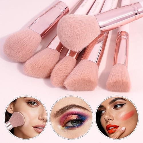 MAANGE 30Pcs Professional Makeup Brush Set with Case – Premium Synthetic Brushes for Foundation, Powder, Blush, Eyeshadow & Blending,Pink thumbnail 5