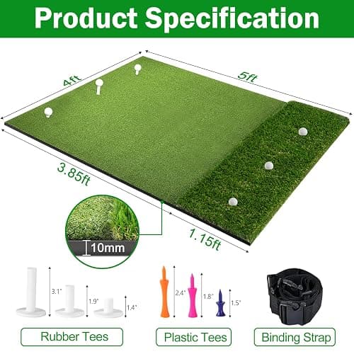 MONOJOY Golf Hitting Mat 5x4ft, Thick 31mm Artificial Turf Practice Mat with 6 Tees, Durable EVA Backing for Indoor | Outdoor Driving, Chipping & Swing Training thumbnail 4