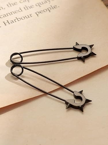 Sacina Black Spike Safety Pin Earrings, Punk Emo Grunge Earrings, Gothic Christmas Gift for Women thumbnail 6