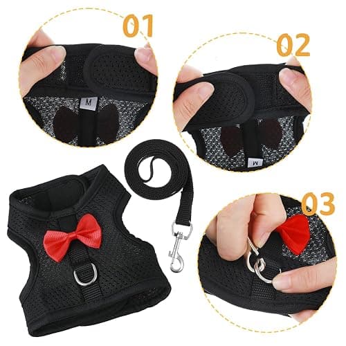 Bunny Harness and Leash Set, Soft Breathable Mesh Rabbit Leash Vest with Safety Buckles, Lightweight Escape-Proof Walking Gear for Rabbits, Kittens, Ferrets, Guinea Pigs, Black M thumbnail 4