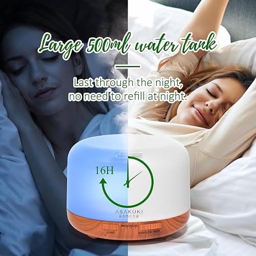 ASAKUKI Oil Diffuser with Essential Oils Set, 500ml Aromatherapy Humidifier with 14 LED Colors & Auto Shut-Off - 6 Oil Gift Pack(Lavender Eucalyptus Tea Tree Orange Peppermint Lemongrass) thumbnail 5