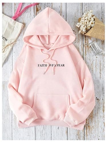 SHENHE Women's Graphic Hoodie Slogan Faith Over Fear Christian Hoodie Pullover Sweatshirt thumbnail 2