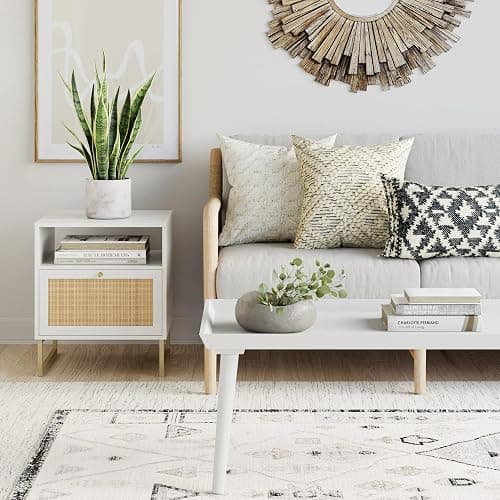 Nathan James Mina Rattan Wood End Side Accent Table Nightstand with Storage for Living Room or Bedroom, 1, White/Gold thumbnail 3