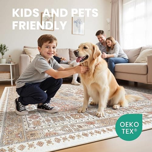 zesthome 5x7 Area Rugs - Ultra-Thin Washble Rug, Stain Resistant Anti Slip Backing Rugs for Living Room,Bedroom, Vintage Home Decor Area Rug (Orange,5'x7') thumbnail 7