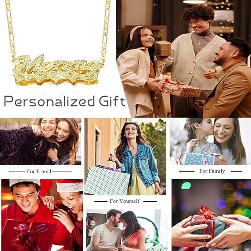 CNPUIEIL Double Plated Name Necklace Personalized Name Plate Necklaces Custom Name Necklace with Heart 18k Gold Plated Nameplate Customized Name Necklaces for Women thumbnail 6
