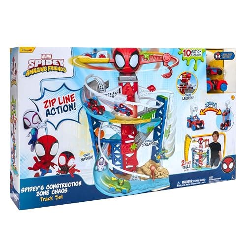Jazwares Marvel Spidey and His Amazing Friends Construction Zone Chaos Track Set - 2-Foot High Dual Race Track with Zip Line, Play Zones, and Exclusive Vehicles thumbnail 3