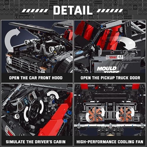 Mould King 13082 Pickup Truck Block Kits Model, MOC Building Blocks Set to Build, Gift for Kids Age 8+/Adult Collections Enthusiasts(3695 Pieces, with Motor/APP Remote Control) thumbnail 3