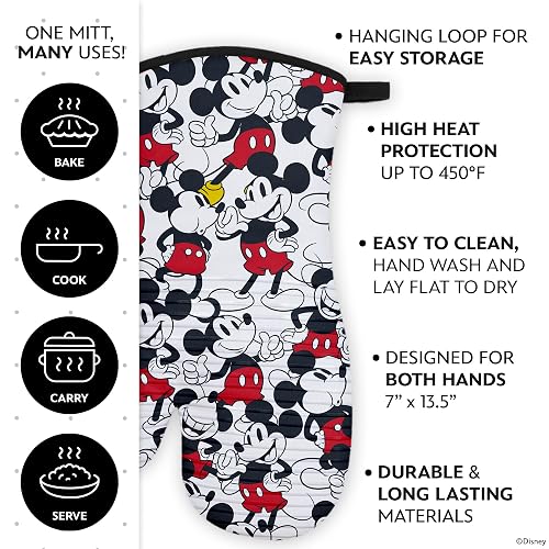 Disney Silicone Oven Mitts Heat Resistant – Set of 2 Long Cuff Cotton Kitchen Mitts with Silicone Grip Stripes, Cute Oven Mitts & Pot Holders for Cooking, Baking & Kitchen Essentials- Mickey thumbnail 5