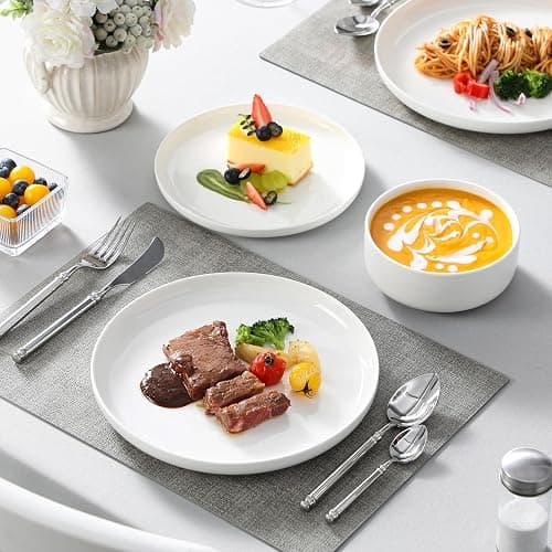 MALACASA Plates and Bowls Sets, 12 Pieces Porcelain Dinnerware Sets Dishware Sets Chip Resistant Ceramic Dish Set Dining Dinner Ware Service for 4, White, Series LUNA thumbnail 5