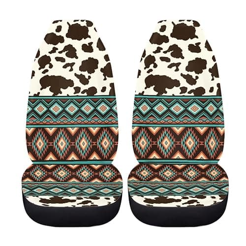 Dreaweet Aztec Seat Covers for Cars SUV Trucks,Brown Cow Print Car Seat Covers Vehicle Seat Protector Set of 2,Cute Cow Print Car Accessories for Women Interior thumbnail 3