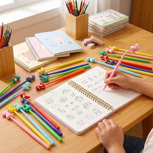 Yoosso Lot de 30 Mini Stylos Gel Dinosaure, Encre Noire, Multicolore | Têtes oscillantes, pointe 0,5 mm, prise silicone antidérapante, idéal cadeaux, pochettes fête, récompenses classe thumbnail 4