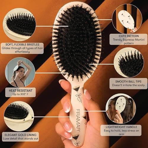 FRAMAR Boar Bristle Hair Brush – Slick Back Hair Brush For Women, Boar Bristle Brush, Slick Back Brush, Hairbrush Women, Brosse a Cheveux, Boar Brush For Volume and Shine – Espresso Martini thumbnail 2