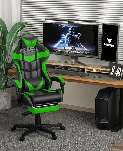 Soontrans Green Gaming Chair with Footrest,Racing Gaming Chair,Computer Gamer Chair,Ergonomic Game Chair with Adjustable Headrest and Lumbar Support(Jungle Green) thumbnail 9