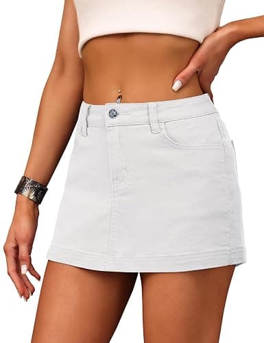 BISUAL Denim Skort for Women High Waist Mini Denim Skirt Casual Stretch Jean Skirts for Women Denim with Pockets thumbnail 2