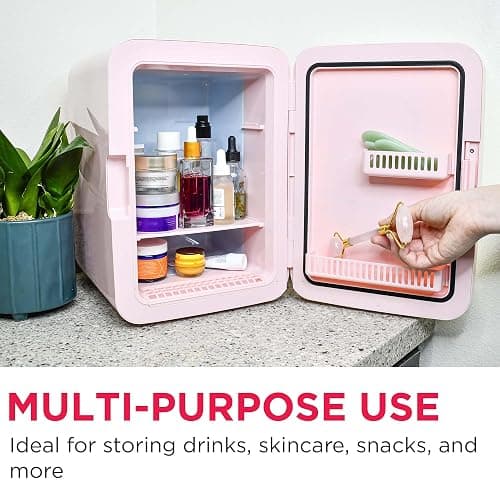 FRIGIDAIRE Mini Personal Fridge Cooler, LED Lighted Mirror, 6.5L Capacity, 9 Cans, 100% Freon-Free & Eco Friendly, for Makeup, Skincare, Portable, Pink thumbnail 5