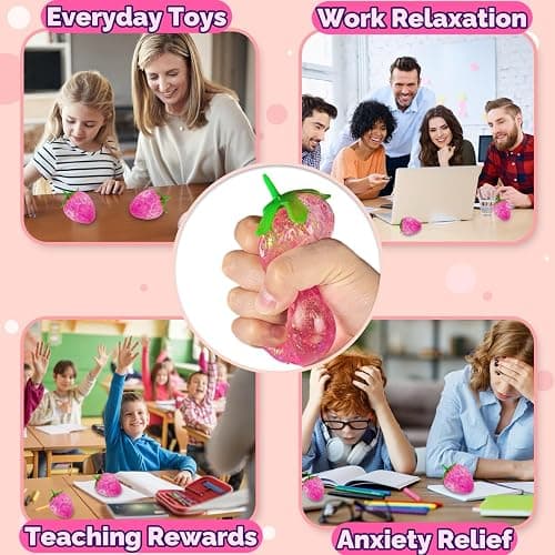 Squishy Strawberry Stress Suagr Balls for Kids, Squeeze Toys, Cute Sensory Fruit Squishy Toys for Kids Birthday Gifts, Strawberry Stress Sugar Ball for Easter Basket Stuffers thumbnail 4
