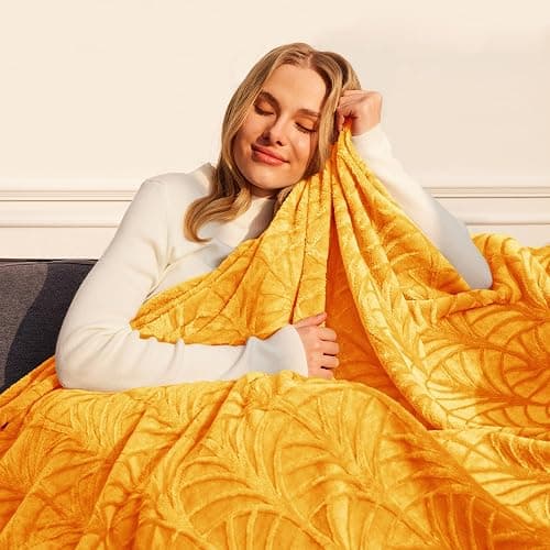Whale Flotilla Flannel Fleece King Size Blanket for Bed, Soft Fluffy Velvet Bedspread Coverlet with Decorative Vintage Pattern for All Season, Warm and Lightweight, 90x104 Inch, Lemon Yellow thumbnail 3