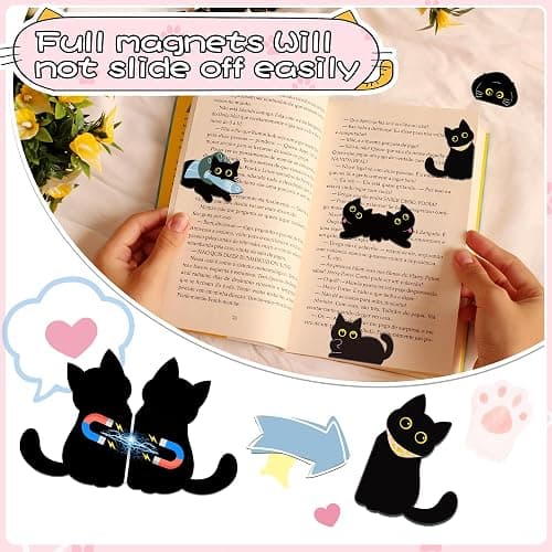30Pack Cute Black Cat Bookmark Magnetic Bookmarks for Reading Women Men Kids Teacher Book Lovers Gifts, Unique Personalized Bookmarks Bulk Magnet Bookmark Clips Pretty Funny Novelty Page Book Markers thumbnail 4
