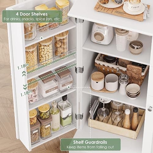 BOTLOG 72" Tall Kitchen Pantry Storage Cabinet with 4-Tier Door Shelves | Kitchen Hutch Cabinet with 2 Drawers, Frosted Glass Door for Dining Room, Modern White, Space-saving, apartment, small room thumbnail 4
