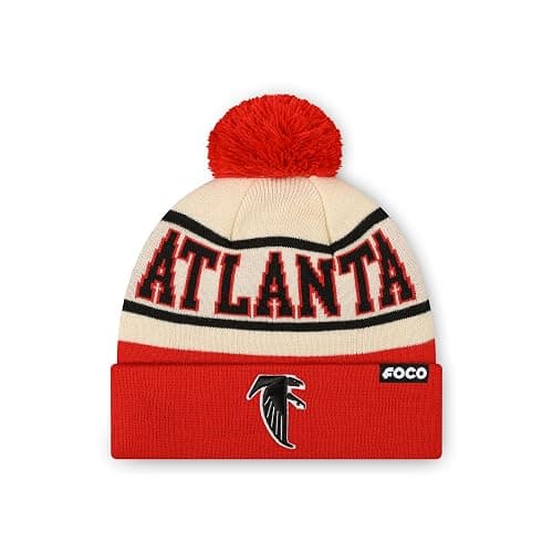 FOCO NFL Unisex-Adult NFL Retro Team Logo Heritage Stripe Pom Beanie Hat - Image 1