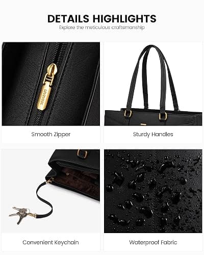 LOVEVOOK Laptop Bag for Women,15.6 Inch Laptop Tote Bag for Women,Vintage Leather Work Tote Bags Computer Teacher Bag,Waterproof Business Office Briefcase thumbnail 7