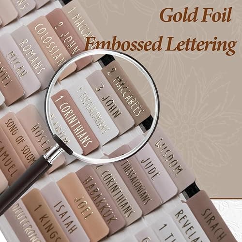 UPAFEXXI-Laminated Bible Tabs (Gold Foil Embossed Lettering), Bible Tabs for Women and Men, Reposition Large Print Stickers, Easy to Read and Apply, 80Chapters Labels for Easy Navigation(Cappuccino) thumbnail 3