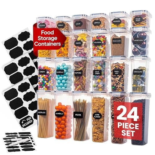 Airtight Food Storage Containers Set - Air Tight Pantry Storage Containers with Lids - Pasta Flour Sugar Cereal Containers - Storage Containers for Food - Kitchen Storage Container (Clear-24 Pack) - Image 1