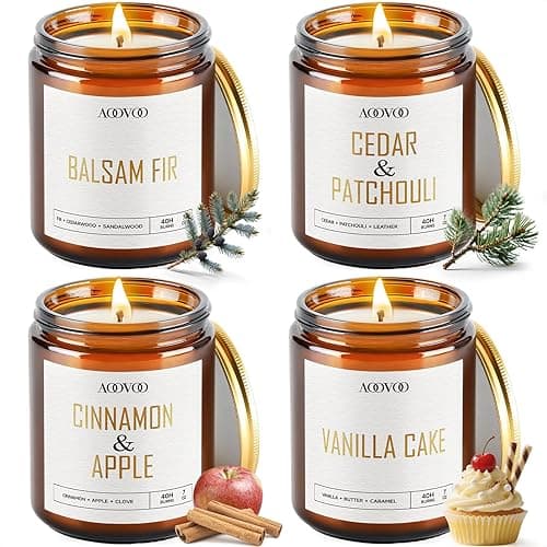 AOOVOO Christmas Candle Set - 4PC Scented Candles, 28 oz Soy Candles, Soy Candle for Home Scented, Balsam Fir/Cedar&Patchouli/Cinnamon&Apple/Vanilla Cake - Image 1