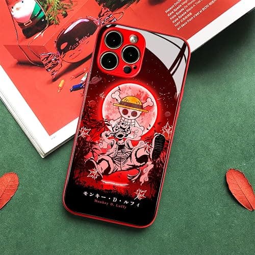 HEMINJYJEF Japanese Anime Anti-Drop Color Soft Silicone Protective Shell Manga Pattern Tempered Glass Covers Multicolor Phone Cases (Metal Red, Luffy Gear 5 Nika,for iPhone 11) thumbnail 4
