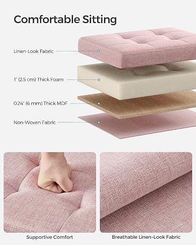 SONGMICS MAZIE Collection - Small Folding Storage Ottoman, Foot Rest Stool, 12.2 x 16.1 x 12.2 Inches, 286 lb Load Capacity, for Living Room, Bedroom, Home Office, Dorm, Jelly Pink ULSF102R01 thumbnail 4