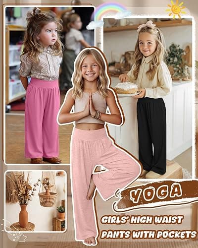 YooAurvox 3 Pack Girls' Sweatpants 5-14 Years Wide Leg Baggy Drawstring Pants Teen High Waist Joggers with Pockets School thumbnail 3
