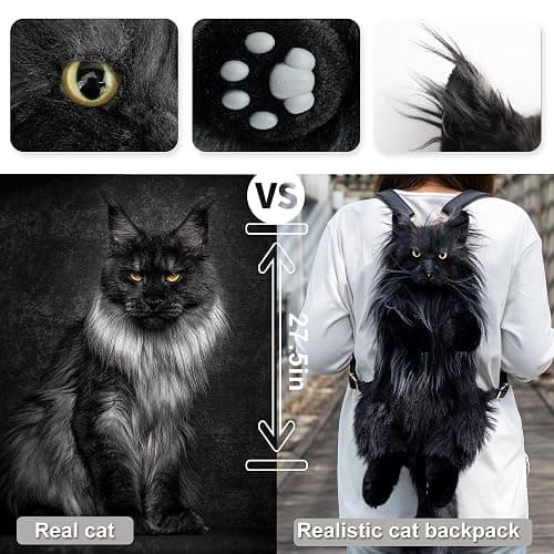 Chongker Cat Shaped Backpack - Handcrafted Stuffed Animals Plush Bag with Adjustable Shoulder, Crossbody, and Handbag Straps (MaineCoon Cat) thumbnail 4