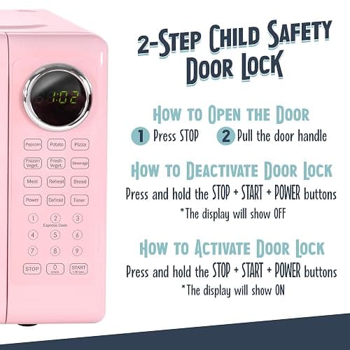 Nostalgia Retro Microwave Oven 0.7 Cu Ft, 700-Watt Countertop Size with Glass Turntable, Child Safety Lock, 8 Auto-Cook Programs, Digital Clock, Pink thumbnail 7
