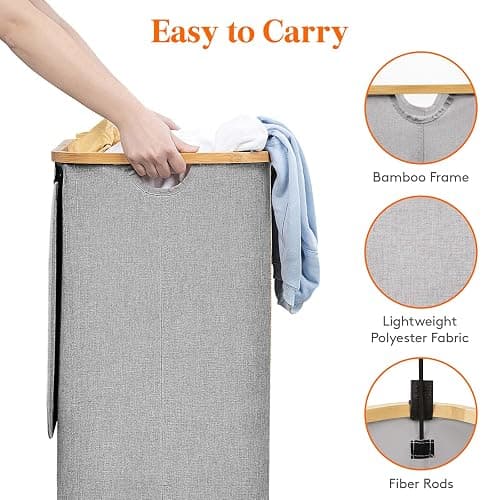 Lifewit 100L Laundry Basket with Lid, Clothes Hampers for Laundry with Bamboo Handles and 1 Removable Bag, Large Foldable Laundry Hamper for Bedroom, Bathroom, Dorm, Laundry Room, Light Gray thumbnail 6