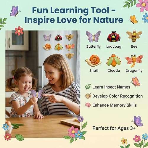 YOJO 12 Pcs Insect Fridge Magnets Set, Cute Bug Decorative Refrigerator Magnets for Kitchen Whiteboard Office Cabinets, Fun Novelty Animal Magnet Gift for Birthday Christmas Housewarming thumbnail 6