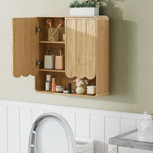 ORRD Bathroom Wall Mounted Storage Cabinet, Medicine Cabinet with Adjustable Shelf, Over The Toilet Storage Cabinet for Bathroom, Laundry Room, Kitchen, Living Room (Natural) thumbnail 4